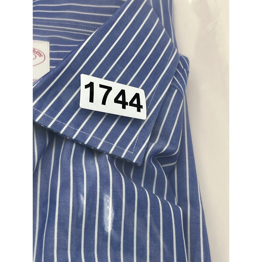 Brooks Brothers 346 Mens 17-4/5 Blue White Stripe Non-Iron Cotton Dress Shirt - Picture 13 of 13